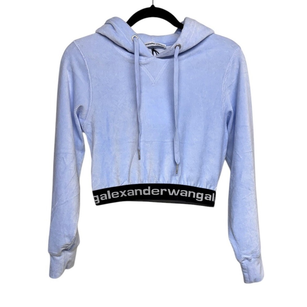 ALEXANDER WANG‎ Corduroy Logo Elastic Cropped Long Sleeve Hoodie Size Small